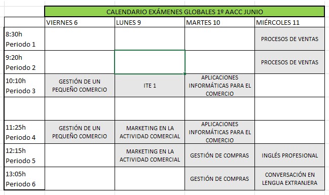 Calendario FINALES junio 1ºAACC
