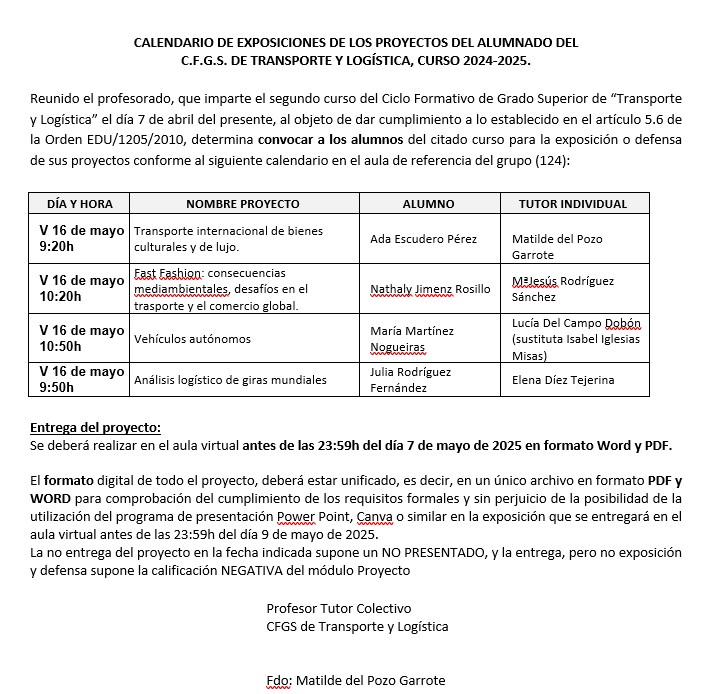Calendario exposiciones proyectos 2TYL