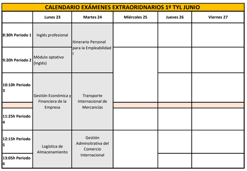 Calendario EXTRAORDINARIOS 1ºTYL