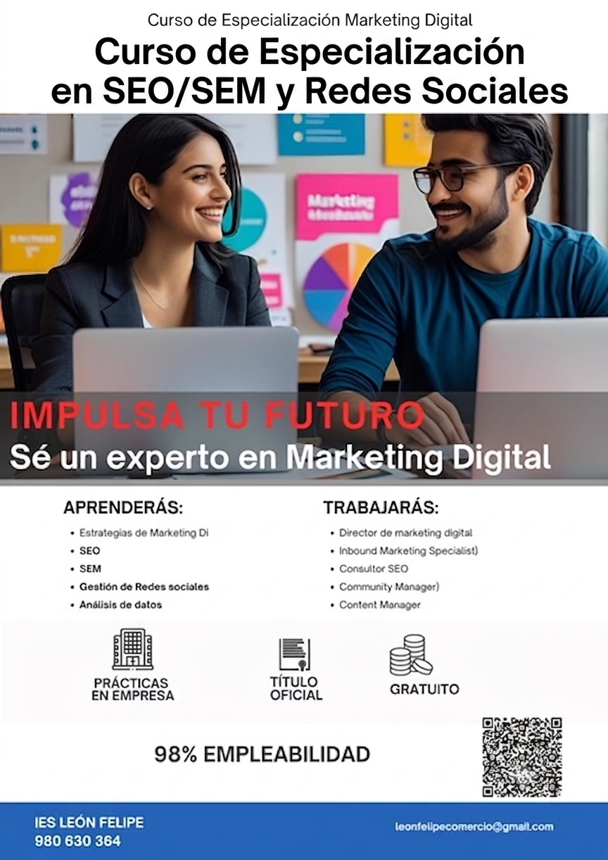 Cartel Curso de Especialización SEO/SEM y RRSS