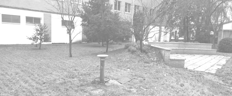 Foto del patio en blanco y negro